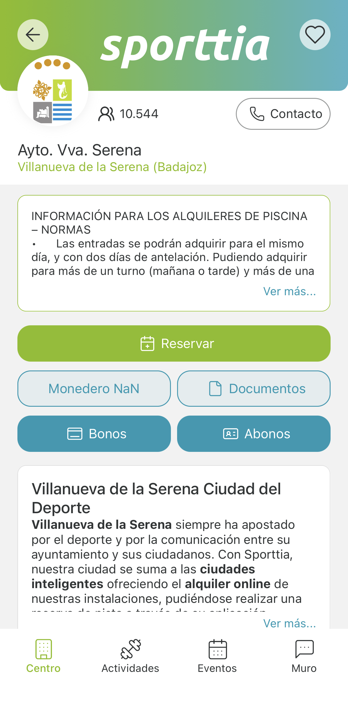 Sporttia App - Detalles del centro deportivo